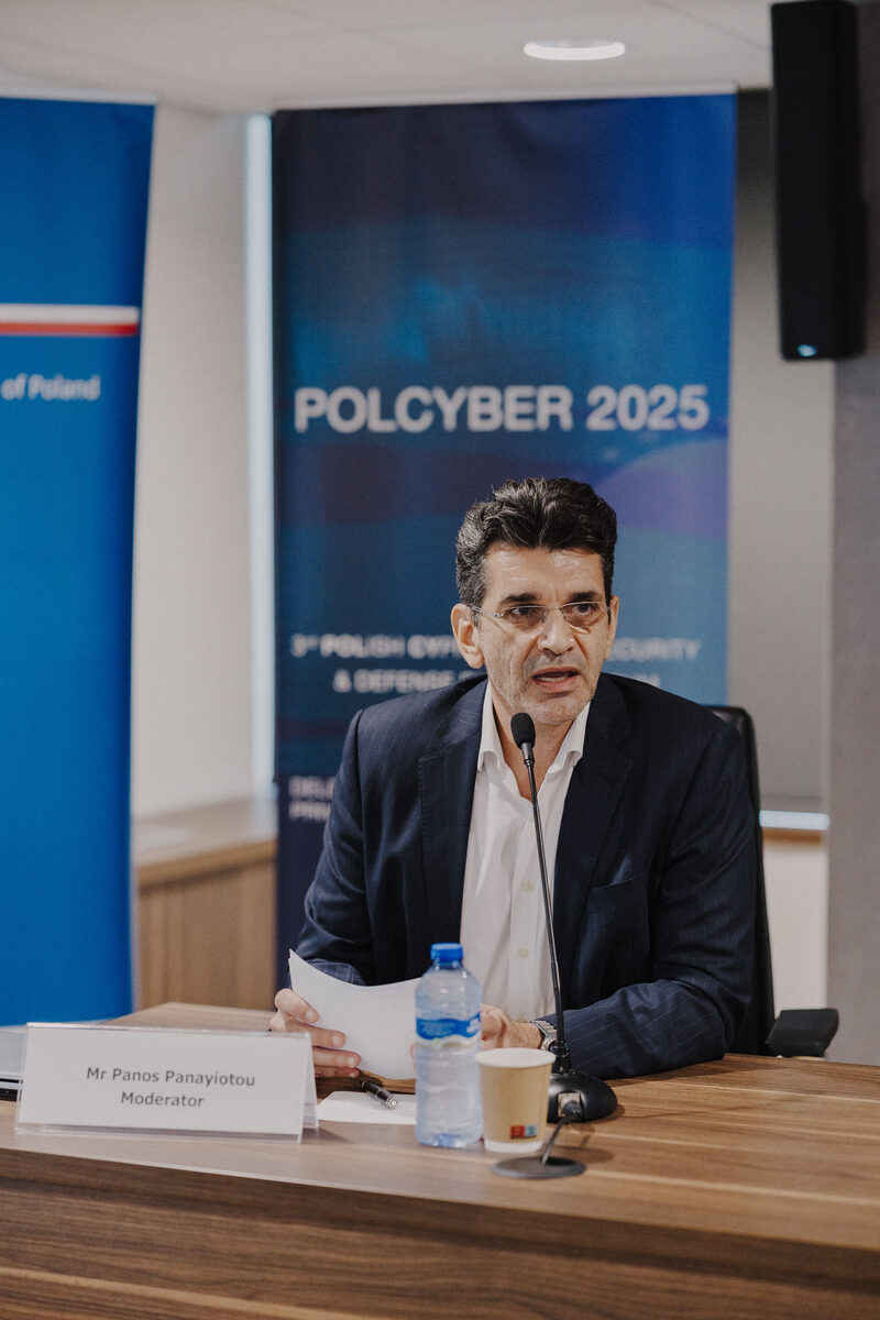 Panos Panayiotou moderating at POLCYBER 2025